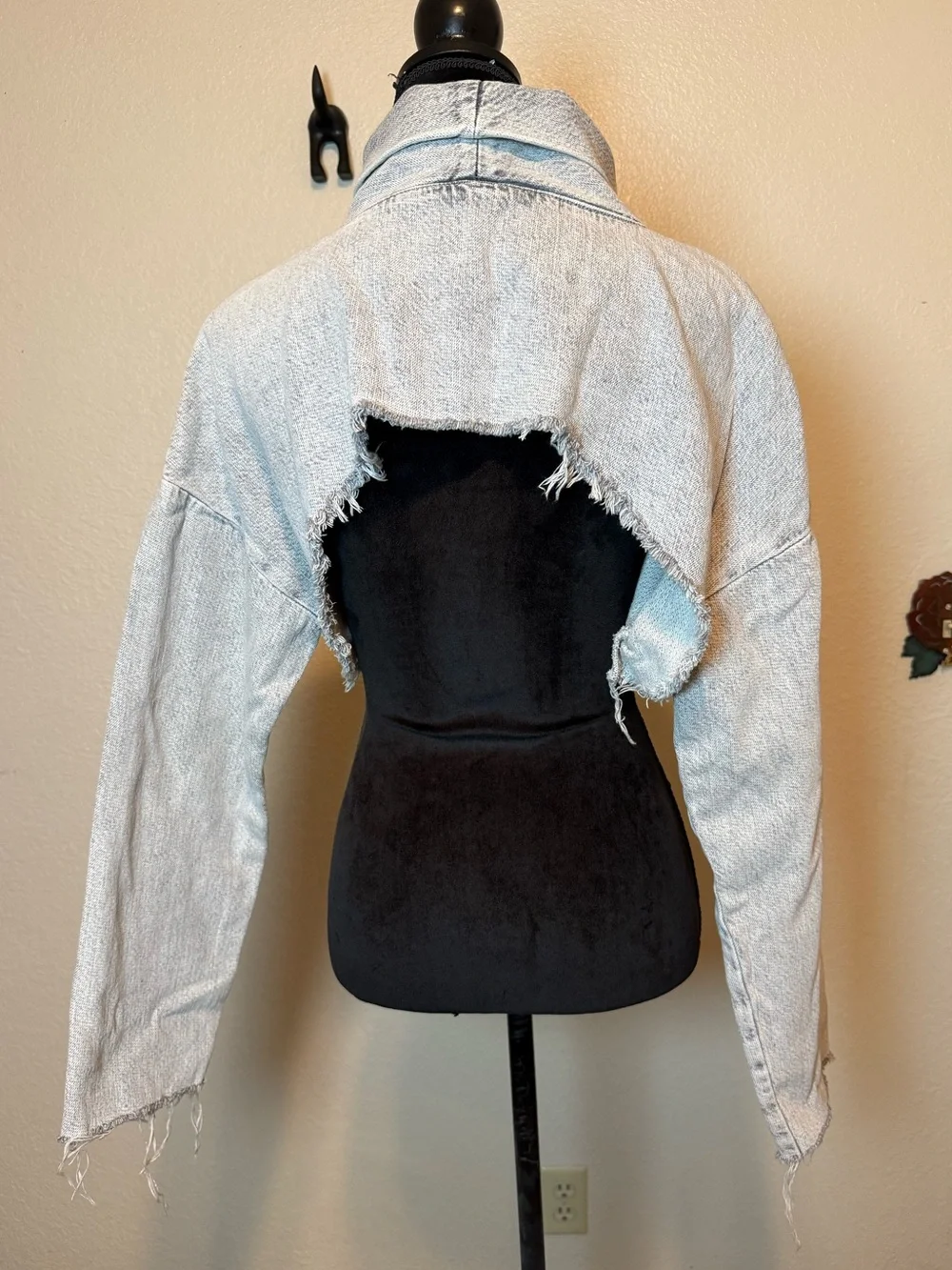Zara Extreme Crop Top Denim Turtleneck Gray Size Large